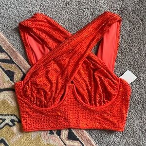 New with tags Akira Orange Rhinestone Cross-Front Top